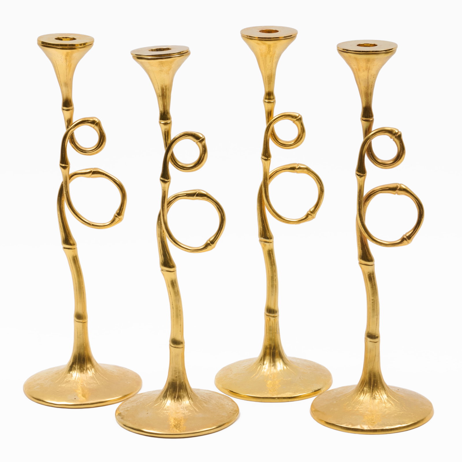 Set of Four L'Object Evoca Hollywood Regency Gilt Faux Bamboo Candlesticks (1 of 11)