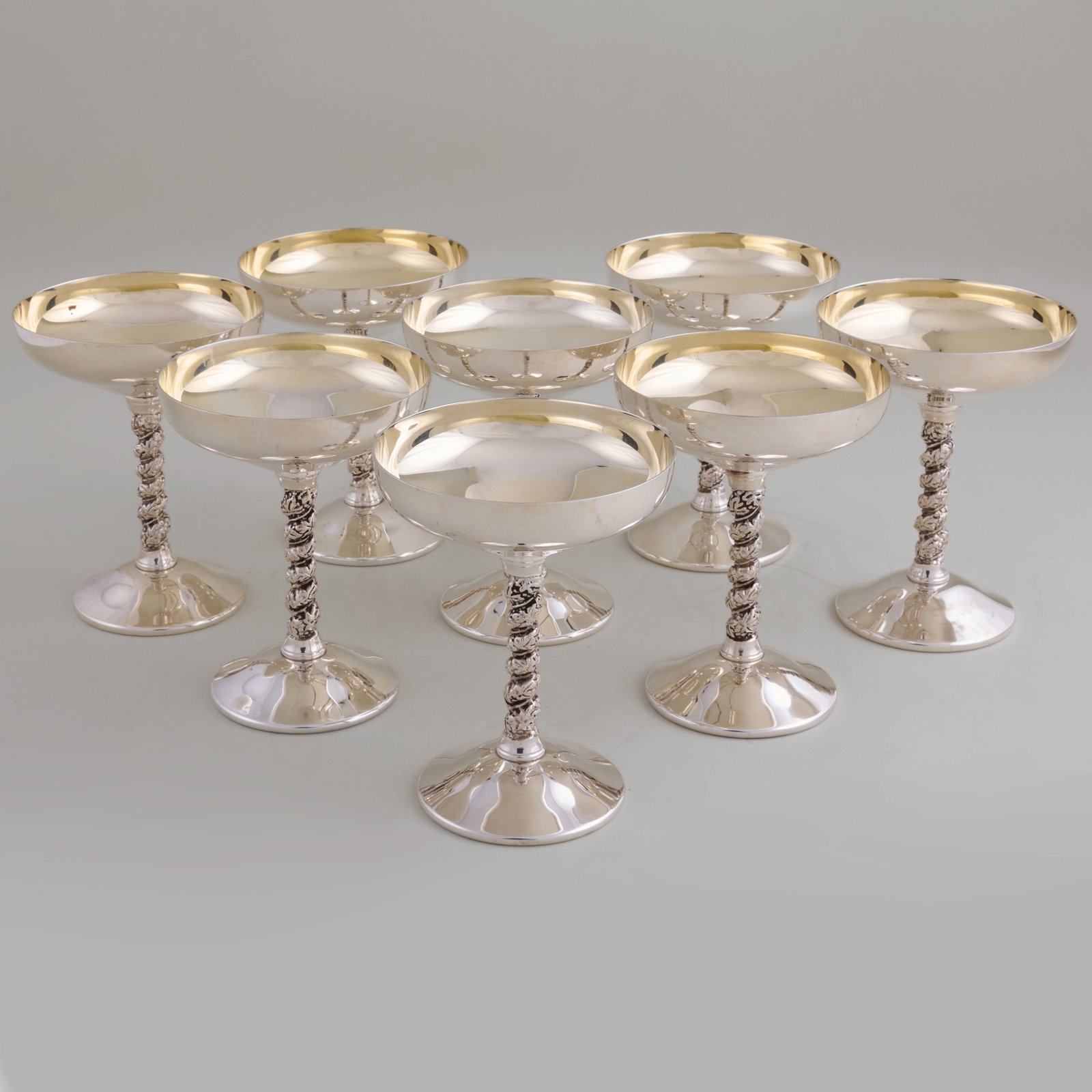 Set of Eight Spanish Silver Plate Coupes: Set of Eight Spanish Silver Plate Coupes 5 5/8 x 4 1/4 in. diam. Collection of Marlo Thomas and Phil Donahue, New York.