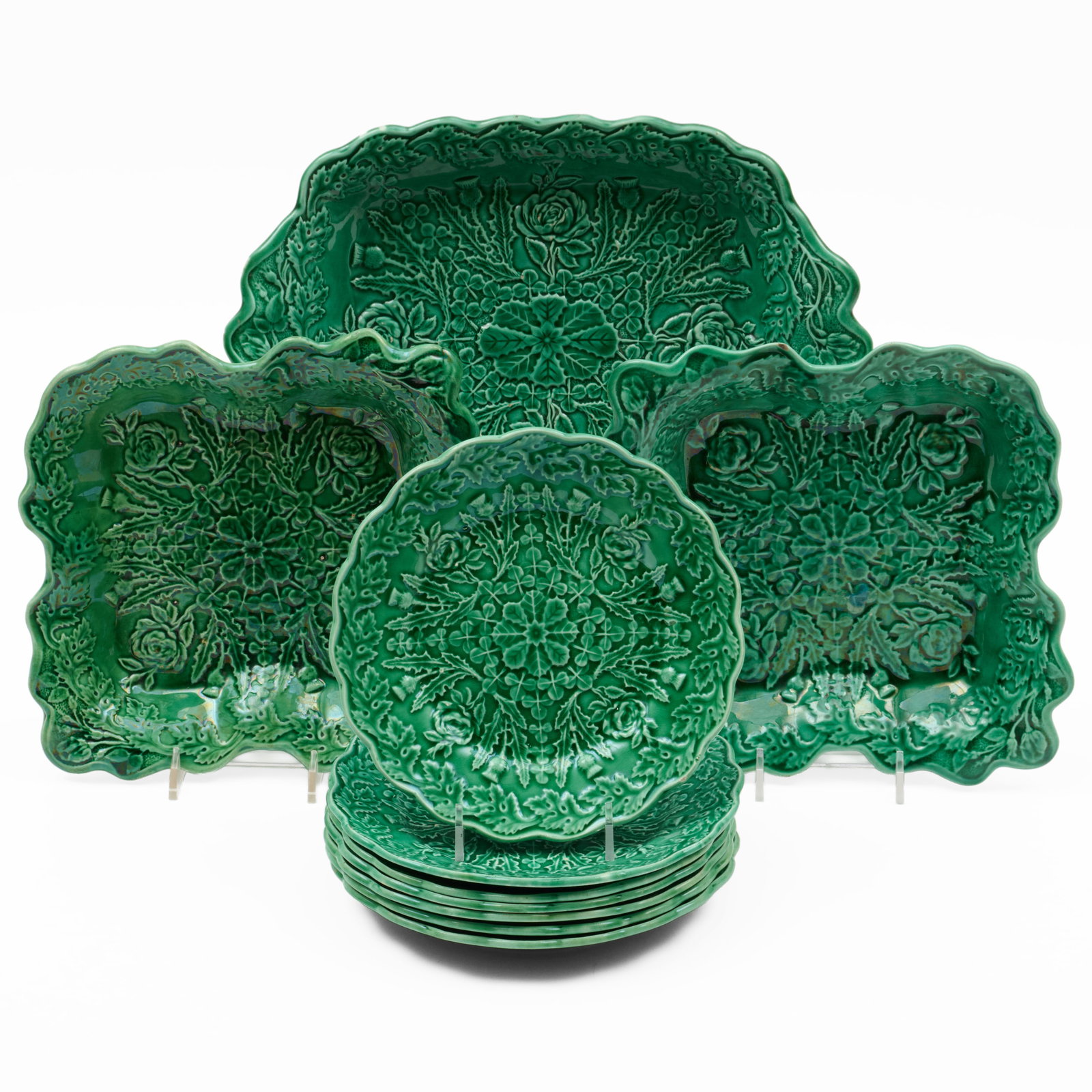 Assembled English Green Glazed Majolica Dessert Service (1 of 15)