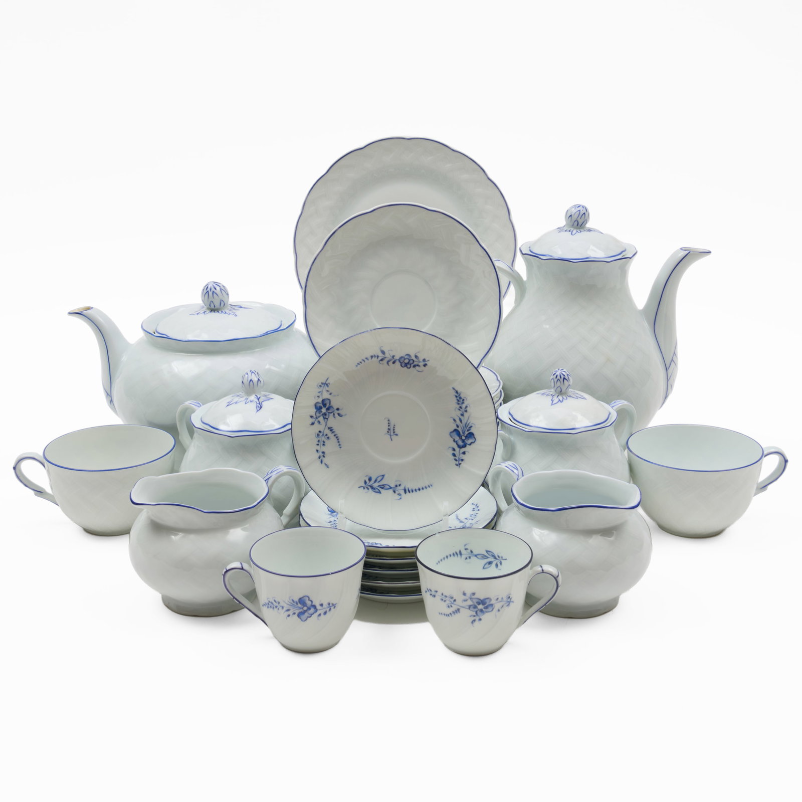 Bernadaud Porcelain Breakfast Service in the 'Vannerie' Pattern and a Set of Six Demitasse Cups and (1 of 20)