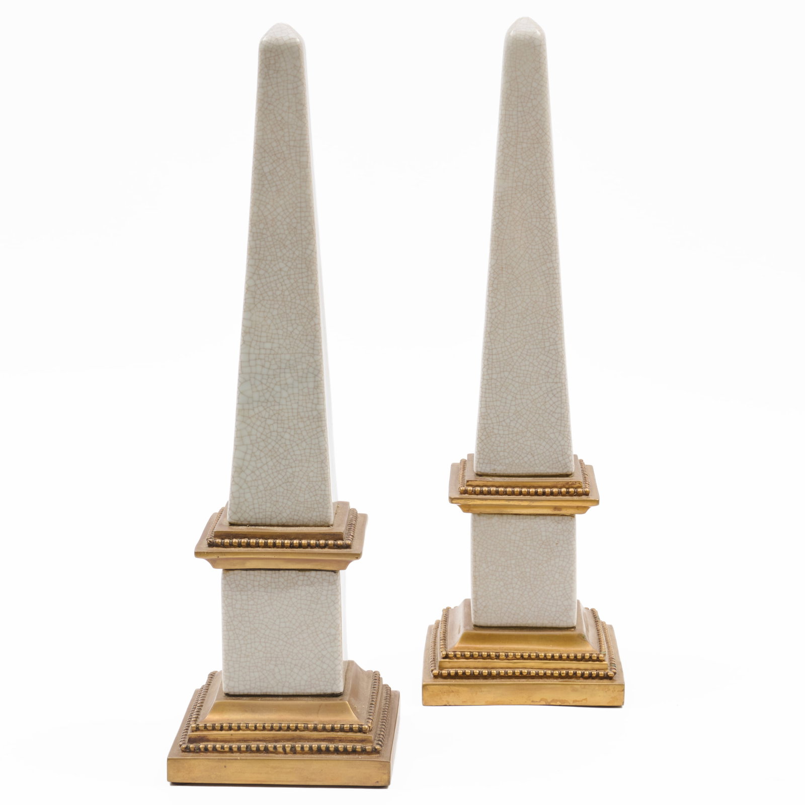 Pair of Crackle Glazed Ceramic Obelisks: Pair of Crackle Glazed Ceramic Obelisks 13 3/4 x 4 x 4 in. The Collection of a Private Connecticut Collector.