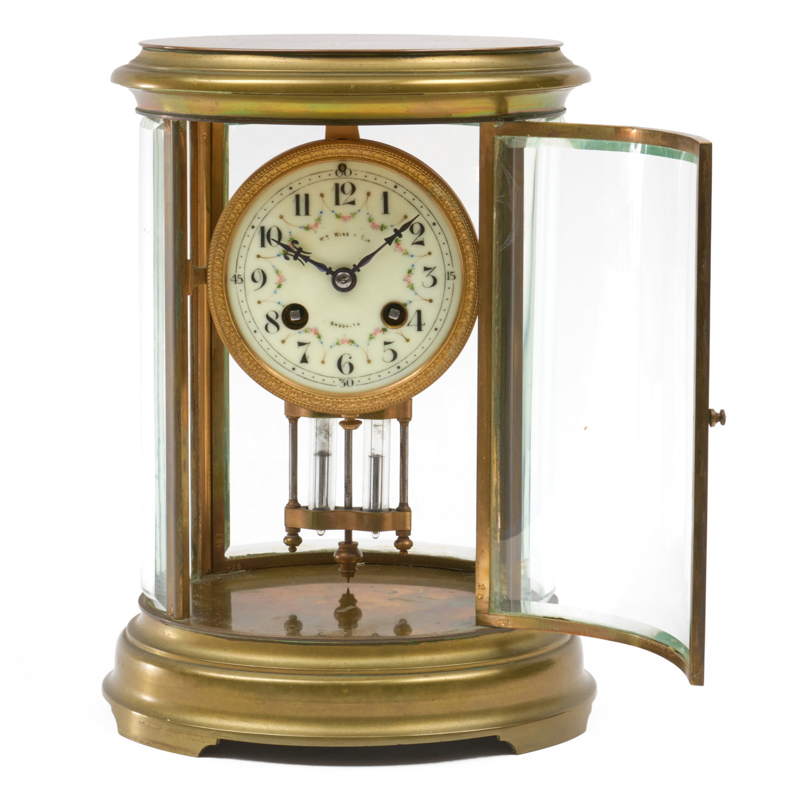 Oval Brass and Glass Mantel Clock - 2