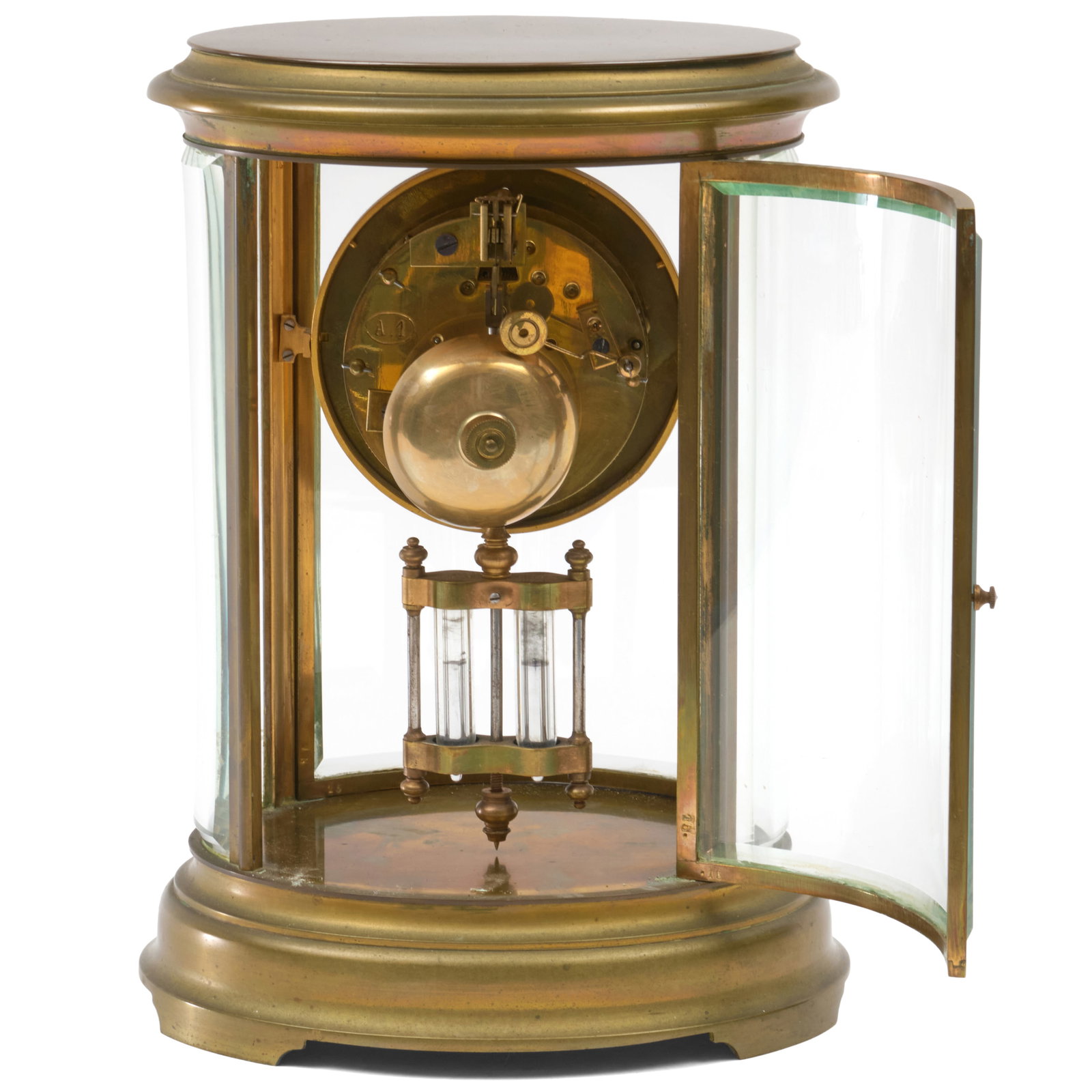 Oval Brass and Glass Mantel Clock - 5
