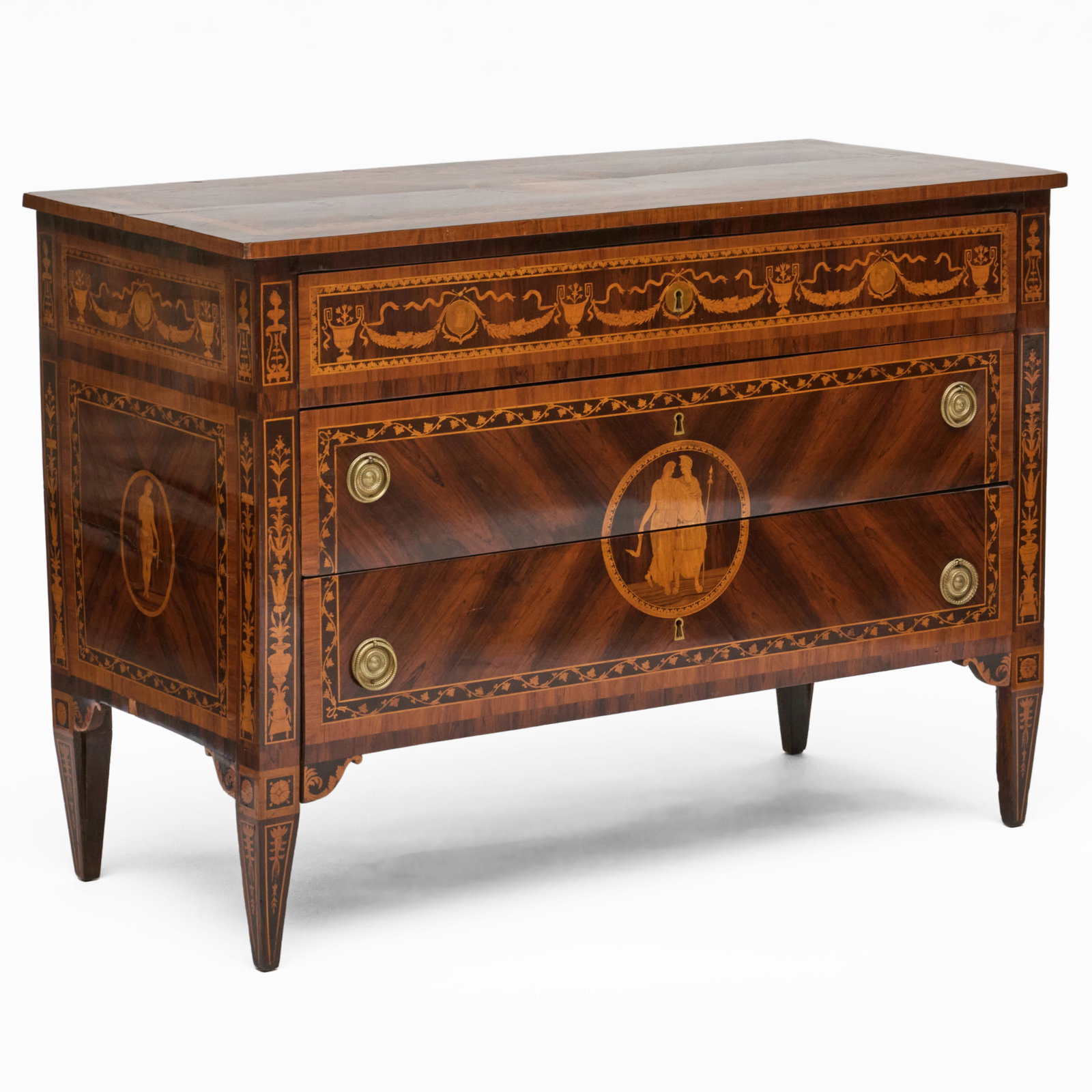 Fine Italian Neoclassical Palisander and Tulipwood Marquetry Chest of Drawers, Attributed to (1 of 9)