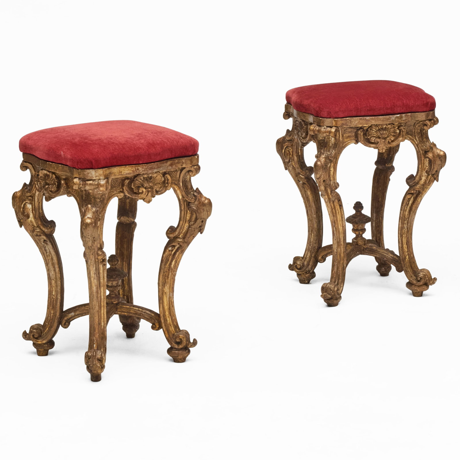 Pair of Italian Rococo Giltwood and Mecca Stools, Naples (1 of 8)