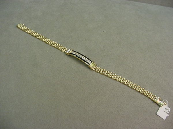 14K GOLD BLACK ONYX AND CLEAR STONE BRACELET - 2