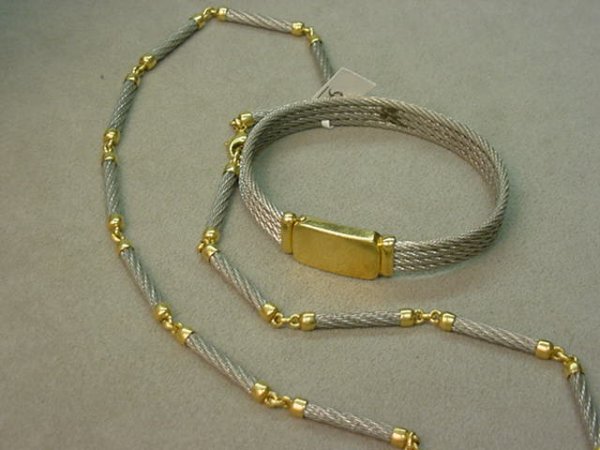 8097 18K GOLD AND STAINLESS BRACELET  NECKLACE FRED