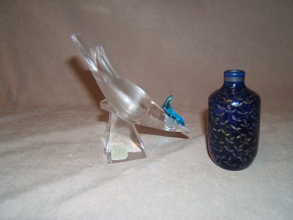 BODA SILVER OVERLAY VASE AND LALIQUE BIRD