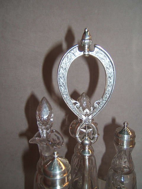 REED & BARTON CASTOR SET WITH CUT GLASS BOTTLES - 2
