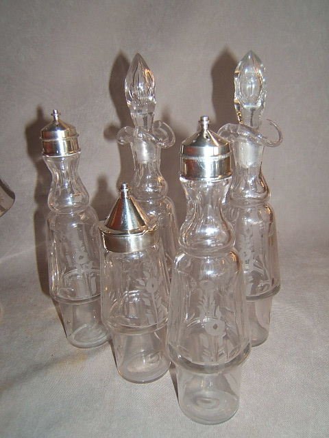 REED & BARTON CASTOR SET WITH CUT GLASS BOTTLES - 3