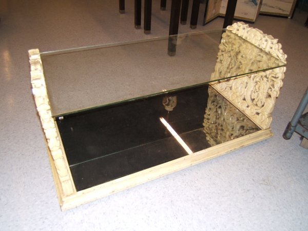 ELABORATELY CARVED GLASS TOP TABLE - 2