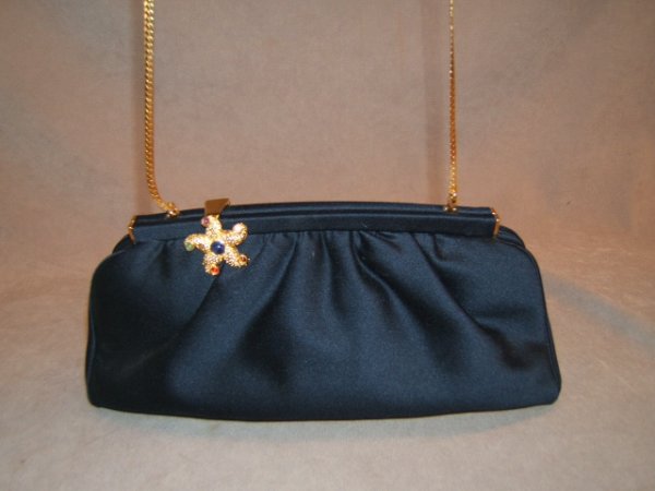 JUDITH LEIBER NAVY FABRIC CLUTCH-STARFISH CLASP - 2