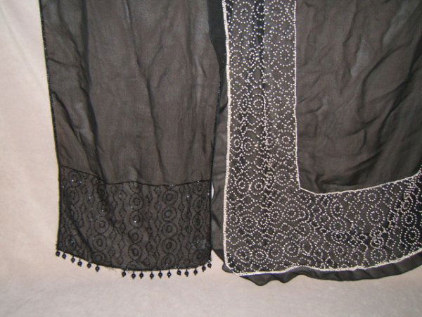 2 BEADED SCARVES--1 DKNY: 2 BEADED SCARVES--1 DKNY - Black beaded DKNY, viscose. & white beaded no name ****** PLEASE NOTE -FOR THIS LIVE AUCTION: There is NO INTERNATIONAL SHIPPING available for any PERFUME. For in house ship