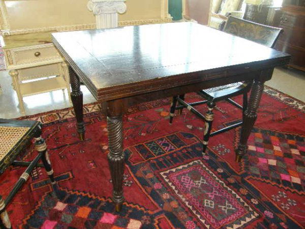 REFECTORY STYLE DINING ROOM TABLE: REFECTORY STYLE DINING ROOM TABLE - 42 1/2" LONG, 36 1/2" WIDE, 31" HIGH, WEAR, SCRATCHES, MARKS