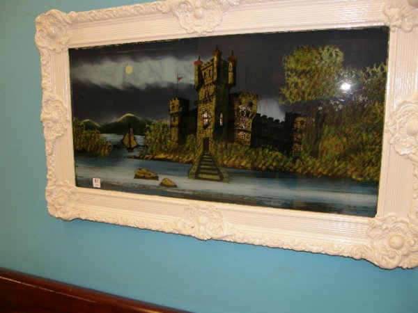REVERSE PAINTING ON GLASS IN PAINTED FRAME