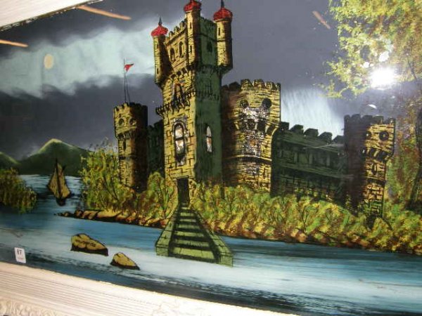 REVERSE PAINTING ON GLASS IN PAINTED FRAME - 2