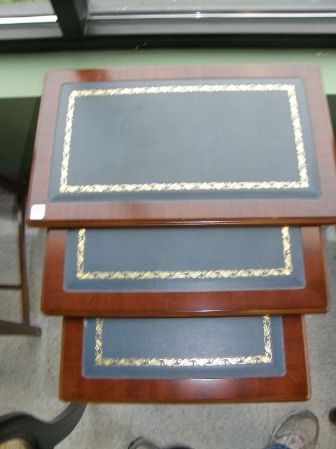 3 NESTING LEATHER TOP TABLES - 2