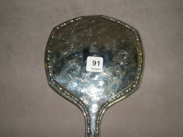 BEVELED STERLING HAND MIRROR AND 2 CUT GLASS JARS - 2