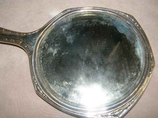 BEVELED STERLING HAND MIRROR AND 2 CUT GLASS JARS - 4
