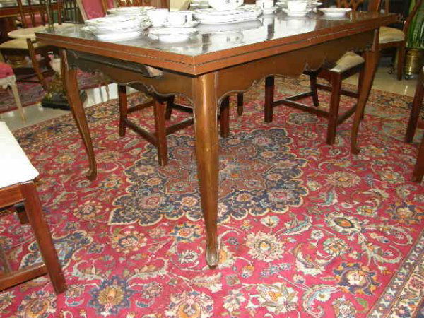 REFECTORY STYLE DINING ROOM TABLE: REFECTORY STYLE DINING ROOM TABLE - 30 1/2" HIGH, 54" LONG, 40" WIDE - SOME WEAR, SCRATCHES, MARKS, FINISH MARKS