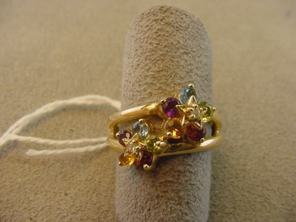 14K GOLD TOPAZ, PERIDOT, GARNET, CITRINE RING