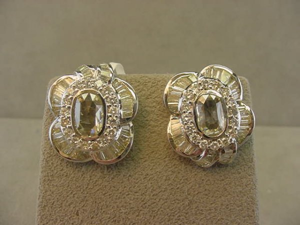 14K WHITE GOLD FANCY CUT DIAMOND EARRINGS