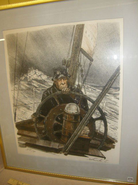 FRAMED SIGNED AND NUMBERED PRINT: FRAMED SIGNED AND NUMBERED PRINT - 17 1/2" X 20 1/2" IMAGE SIZE - SOME WEAR TO FRAME