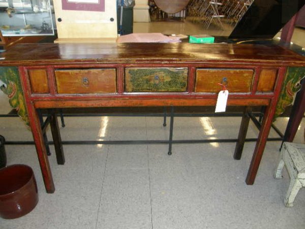 ORIENTAL PAINTED CONSOLE TABLE WITH 3 DRAWERS