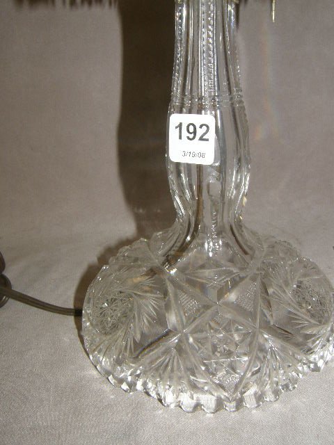 CUT GLASS LAMP BASE WITH SHADE AND BEAD TRIM - 2