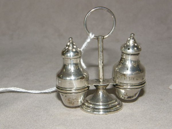 STERLING SHAKER SET IN STAND