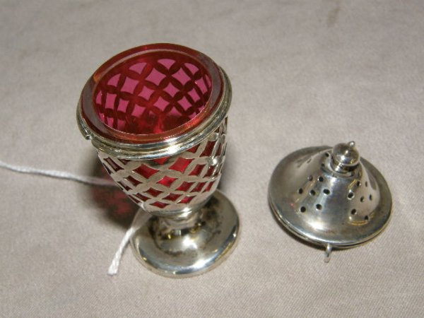 STERLING CONDIMENT JAR WITH CRANBERRY LINER - 2