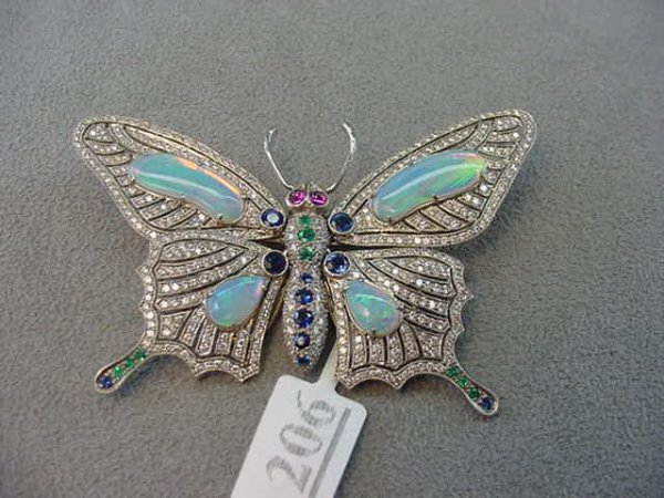 18K WHITE GOLD OPAL BUTTERFLY BROOCH