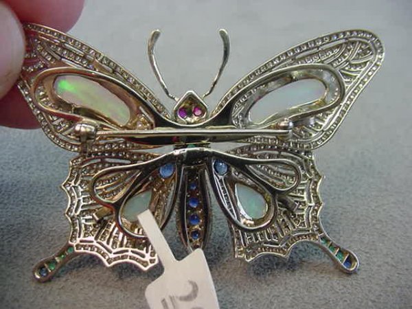 18K WHITE GOLD OPAL BUTTERFLY BROOCH - 2
