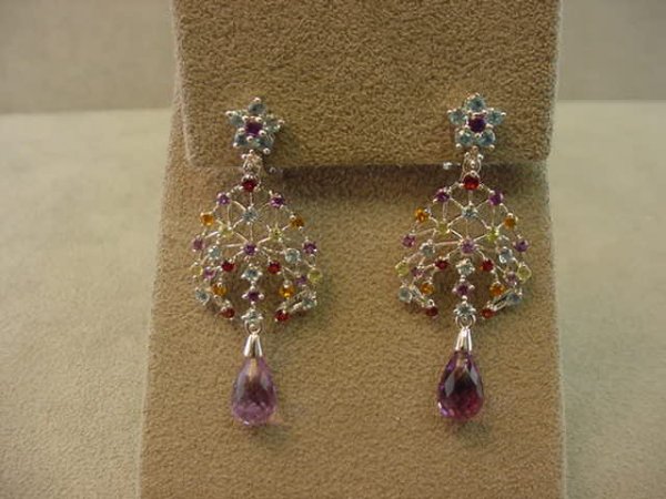14K WHITE GOLD AMETHYST & TOPAZ EARRINGS