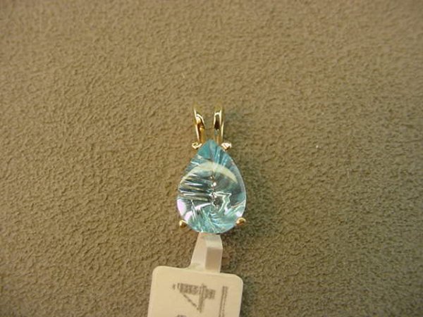 14K GOLD LASER CUT BLUE TOPAZ PENDANT