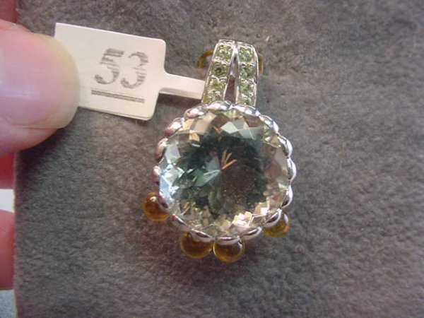 14K WHITE GOLD GREEN QUARTZ AND CITRINE PENDANT