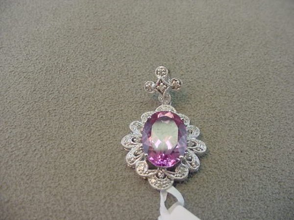14K WHITE GOLD TOPAZ AND DIAMOND PENDANT