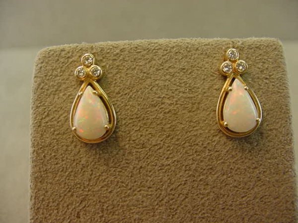 14K GOLD OPAL AND DIAMOND EARRINGS