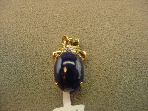 14K GOLD LAPIS AND DIAMOND PENDANT