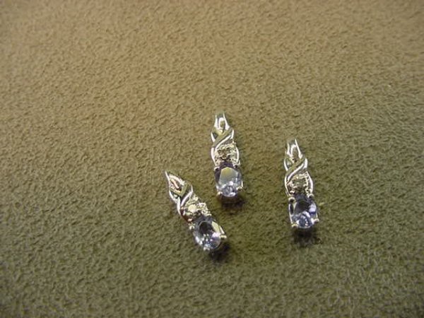 3 10K WHITE GOLD TANZANITE AND DIAMOND PENDANTS