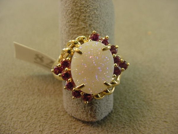 10K GOLD QUARTZ CRYSTAL AND TOURMALINE RING