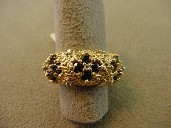 10K GOLD BLUE SAPPHIRE AND DIAMOND RING