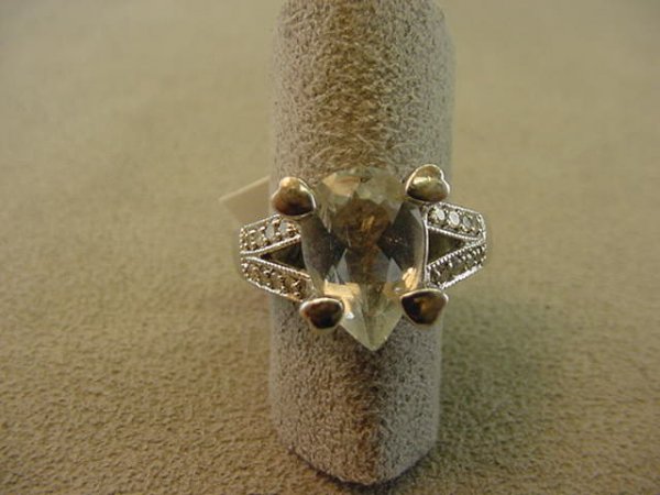 10K WHITE GOLD AQUAMARINE AND DIAMOND RING
