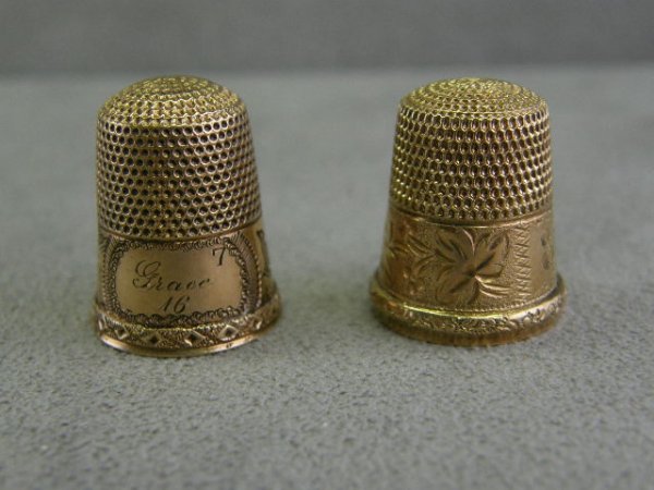 2 ANTIQUE ENGRAVED GOLD FILLED THIMBLES