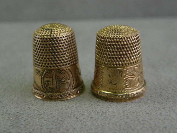 2 ANTIQUE ENGRAVED GOLD FILLED THIMBLES - 2