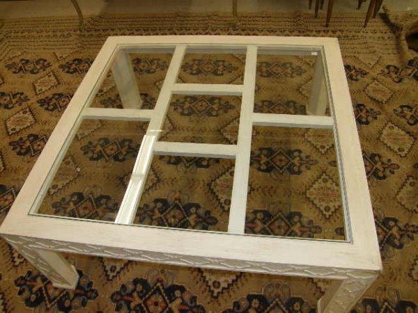 PAINTED CHIPPENDALE STYLE GLASS TOP COFFEE TABLE - 2