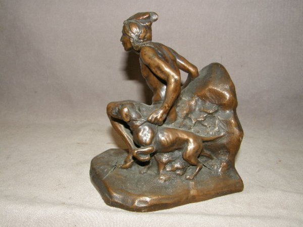 BRONZE CLAD INDIAN AND DOG FIGURAL GROUP - 2