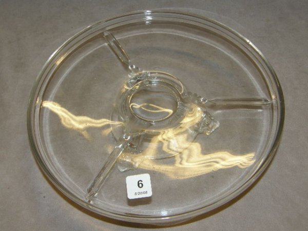 ANTIQUE CLEAR GLASS CAKE STAND WITH FIGURAL FEET - 2