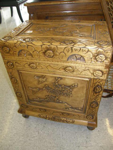 ORIENTAL CARVED WOOD LIFT TOP CABINET