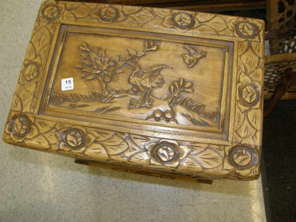 ORIENTAL CARVED WOOD LIFT TOP CABINET - 2